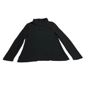 Chicos Sweater Womens 2 Large Black Wool Blend Turtleneck Chunky Plush Boucle